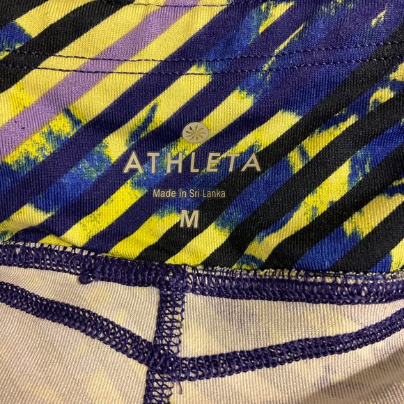 Athleta Radical Stripe Capri Leggings M Blue Black Yellow Purple - Picture 10 of 10